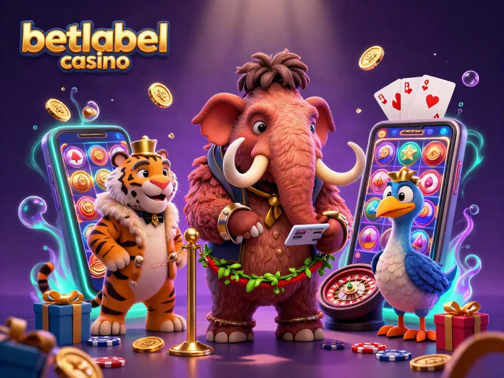 Experience the vibrant action at betlabel casino with a dynamic illustration featuring a cartoon bouncer, VIP guest, and doorman.